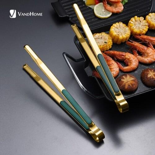 VandHome Gold Stainless Steel Food Tongs Non-Slip Serving Tongs For BBQ Meat Salad Bread Kitchen Accessories Cooking Utensils