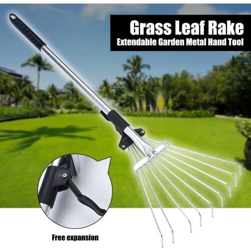 1PC Metal Garden Leaf Telescopic Rake Garden Grass Leaf Rake Extendable Garden Metal Hand Tool Black Cleaning Tool Dropshipping