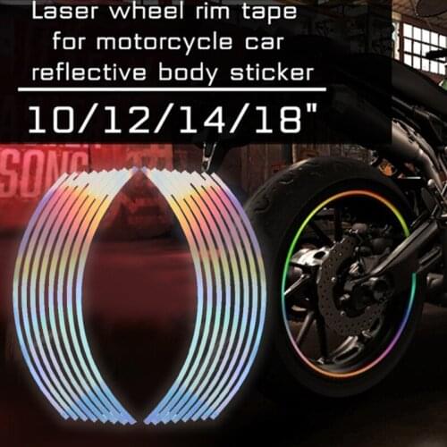 10/12/14/18 Inches Car Stickers Motorcycle Wheel Decal Rim Tape Reflective Stripes Motorcycle Auto Accessories Decoration 16Pcs