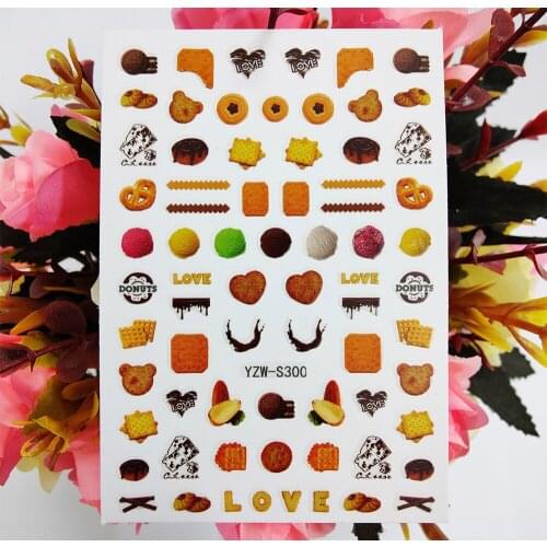 3D Nail Sticker Sliders Decals Cute Bear Love Heart Biscuits Design Adhesive Stickers for Nails Decorations Manicure Accessories