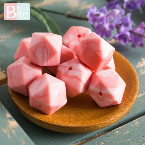 Bite Bites 50PCS Silicone Hexagon Beads 17mm Marble Chewable Childrens Goods Tiny Rod Pacifier Chain Making Baby Biter Teether