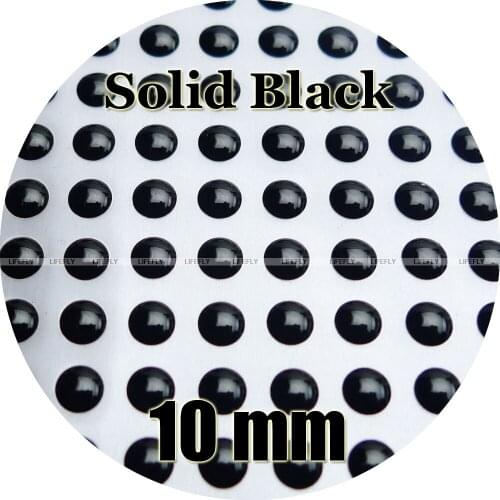 10mm 3D Solid.Black / Wholesale 500 Soft Molded 3D Fish Eyes, Fly, Jig, Lure