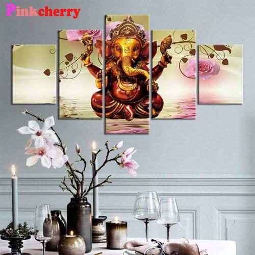 Diamond Painting Shiva India Lord Elephant Buddha Pink rose Diamond Picture full square round Diamond Embroidery Religion 5 piec