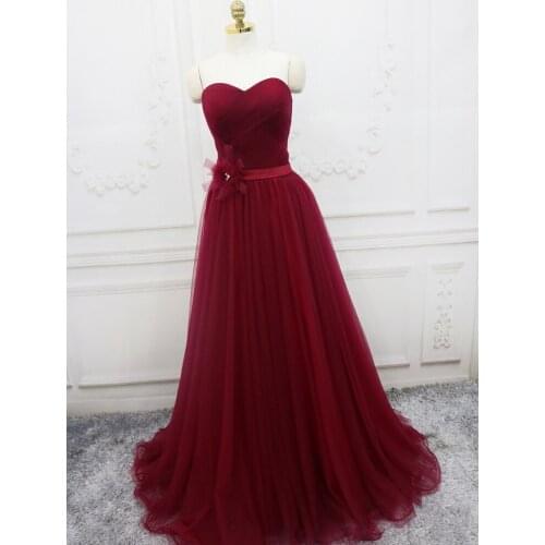 Burgundy Evening Dress Long Prom Gowns Sweetheart Sleeveless Lace-up Back Detachable Belt