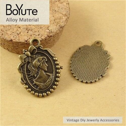BoYuTe (60 Pieces/Lot) 21*27MM Vintage Accessories Parts Material Antique Bronze Beauty Head Alloy Pendants for Jewelry Findings