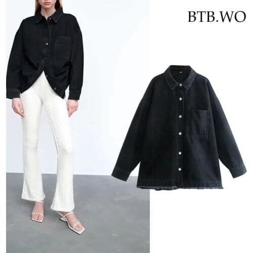 BTB.WO Za Jacket Women 2021 Autumn Denim Shirt Jacket Shirts Oversize Jackets Women Coat Casual Long Sleeve Female Coat Tops