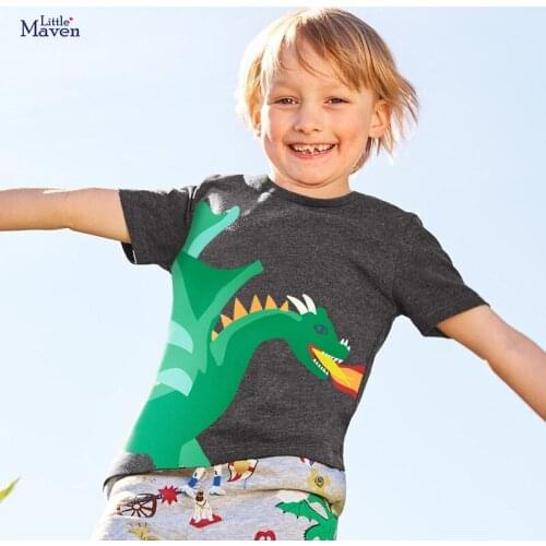 Little Maven New Summer Kids Black dragon Fire Printed O-neck Short-sleeved Cotton Knitted Boys Cool Casual Tshirts Tops