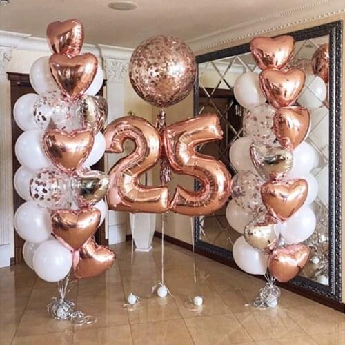Rose Gold Balloons Large Number Heart Confetti Balloon Baby Shower Wedding Birthday Party Decoration Kids Air Helium Globos