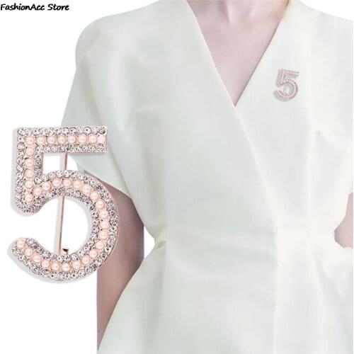 For Women Gold&New Brooches Letter 5 Full Crystal Rhinestone cc Brooch Pins Party Flower Number Brooches Jewelry