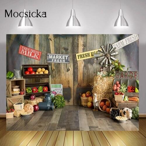 Farm Fresh Market Photography Backdrop Photo Studio Newborn Birthday Cake Smash Portrait Background Farm Wood Board Photocall
