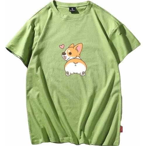 Summer Funny Corgi Dog Print T-shirts Women White Cotton Tshirt Korean Fashion Cute Cartoon Graphic T Shirt Ladies Top Tee Femme