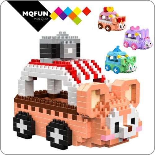 HC Diamond particle cartoon toy color Rabbit mouse cat animal car assembling building block toys for kids children gifts