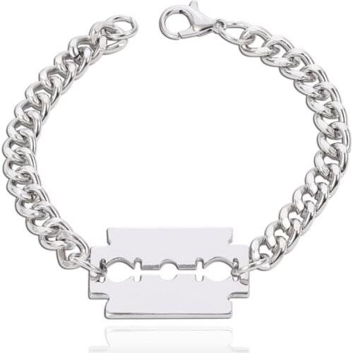 Hip Hop Street Punk Razor Blade Bracelet For Men 7mm Cuban Chain Male Bangle For Husbands Gifts