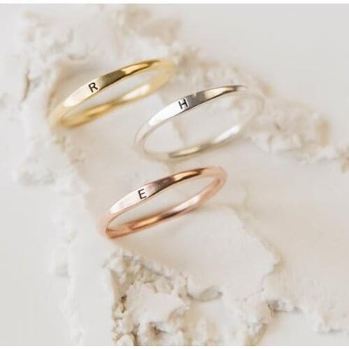 Dainty Initial Ring 18K Gold Skinny Letter Ring Name Ring Mother Ring Stacking Alphabet Ring MOTHERS DAY GIFT