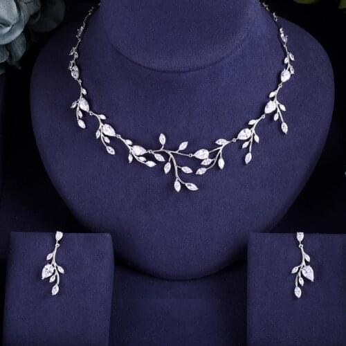 Janeklly trendy Wedding Necklace Earrings For Women Accessories Full Cubic Zirconia Bridal Jewelry Sets pendientes mujer moda