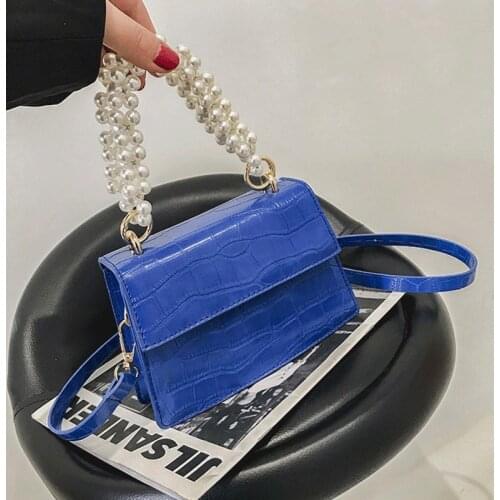 Bags Party Small Crossbody Bags for Women Fashion Handbags Sac Solid Shoulder Bag Blue Female Flap Bag Ladies Pearl Messenger