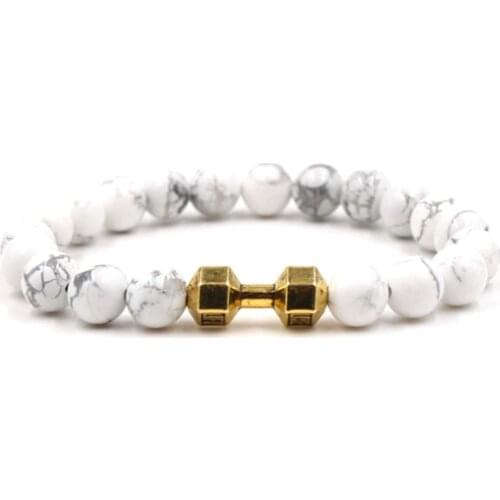 Trendy 8mm stone White Bead distance Bracelet 3 color Barbell Bracelet for Women and Men Charm Jewelry Handmade Pulseras