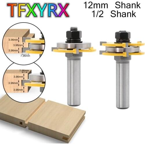 2pcs 12mm 1/2 Inch Shank Tongue&Groove Router Bit Set Milling Tenon Cutters for Wood Woodworking Tools
