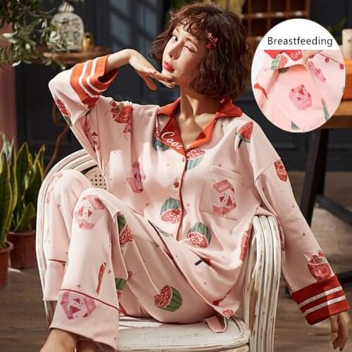 Nursing Sleepwear Maternity Nightwear Breastfeeding Pajama Pregnant Fashion Korean Printing Watermelon Nightdress Home Wear