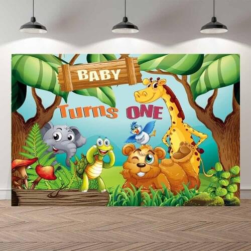 Seekpro Safari Forest Lion Elephant Jungle Baby Shower Turn One Year Boys Girl Birthday Party Photography Backdrop Background