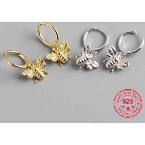 925 Sterling Silver Cute Tiny Bee Earring Earrings for Women Insect Bee Stud Earring for Fashion Women Bohemia Accessories