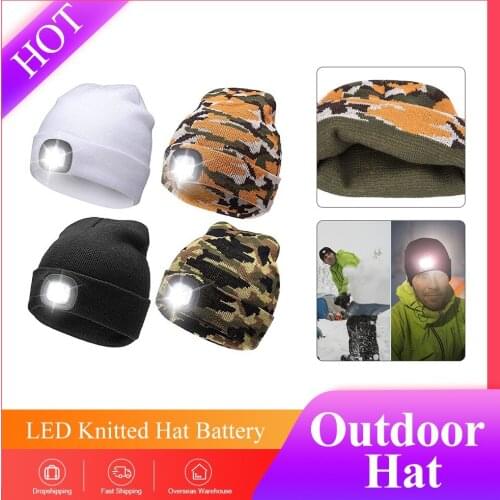 4 LED Beanie Hat Cap Hip Hop Men Women Knit Hat Hunting Camping Head Lamp Lights