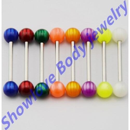 Showlove Lot of 8pc Acrylic Opal Cats Eye Design Ball Barbell Tongue Ring Piercing Jewelry