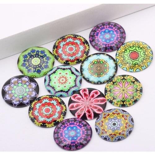 Reidgaller mixed mandala image photo glass cabochon 10mm 12mm 14mm 18mm 20mm 25mm diy round dome jewelry earring findings