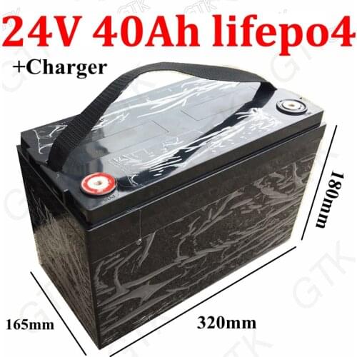 GTK waterproof 24V 40Ah LiFePO4 battery BMS 8s for 1000w power energy Solar system Motorised Golf carts Caravans + 5A charger