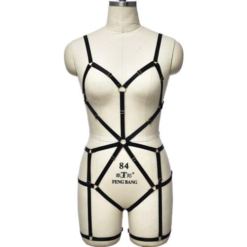 Full Body Harness Set Top Caged Bra Strappy High Waist Garter Belt Punk Goth Women Hollow Out Lingerie Festival Wear Harness