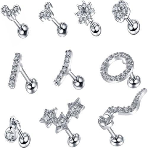 1PS Stainless steel Micro inlay Zircon thread stud decorates ear stud series fashion body piercing jewelry