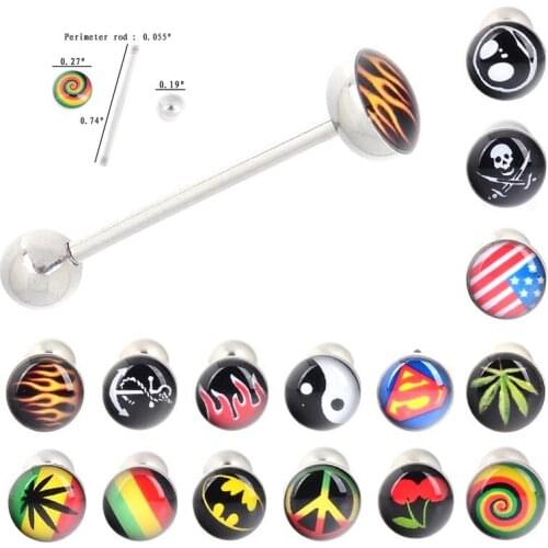 2 Pcs/Lot Mix Style 1.6*19*6mm Straight Barbell Tongue Piercing 14 Gauge Piercing Tragus Indian Style Body Jewelry Body Piercing
