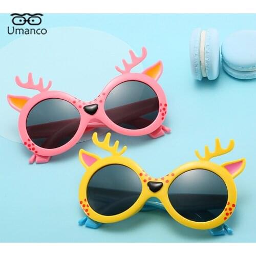 2021 Pop Cartoon Polarized Sunglasses for Children Kids TPEE Silicone Frame TAC Lens Deer Sun Glasses For Boys Girls Teens Soft