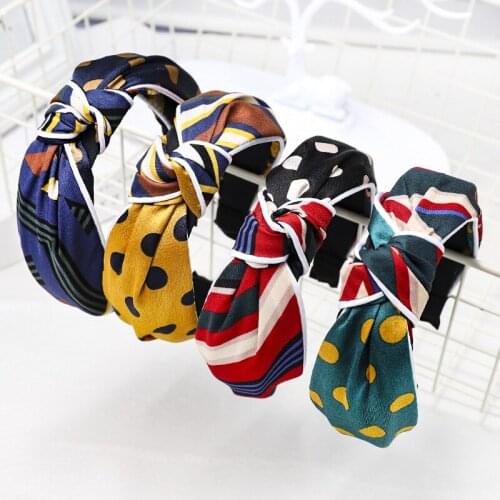 36pcs/lot DIY Simple Multi Fabrics Stripe Wave Point Head Bands Lattice Tie Knot HeadBands Hair Styling Tools Accessory HA1607