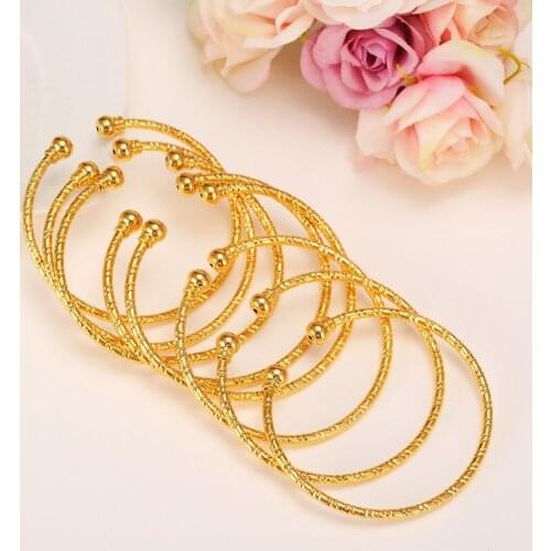 4pcs 24k Gold Africa Jewelry Ethiopian Bangle Bracelet Dubai Bangle For Women Gifts kids baby bangle diy charms birthday gifts