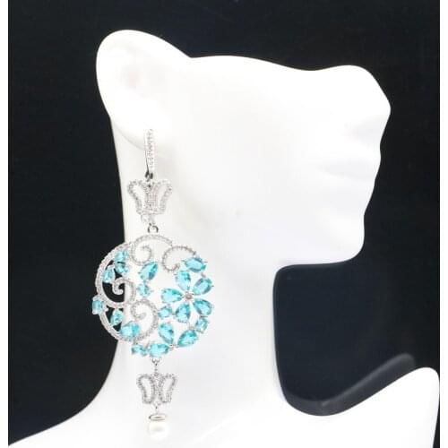 8x6mm SheCrown Hot Sell Created Violet Tanzanite London Blue Topaz For Women Silver Bangle Bracelet 7.5inch