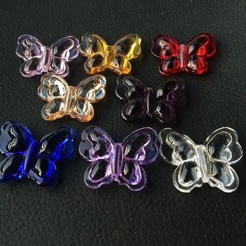 Mixed Color 28*35mm 40pcs Crystal Loose Bead Diy Accessories Beads Glass Artificial Glass Butterfly With Hole For Curtains Parts