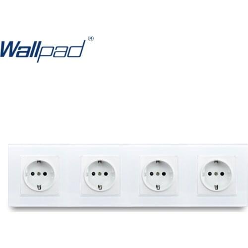 Quadruple EU Socket Wallpad Crystal Tempered White Glass Panel 16A EU 110V-240V 4 Frame EU Wall Socket 344*86MM Size