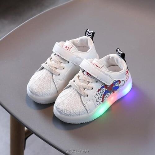 Children boys spiderman LED Sneakers Kids cartoon Sports Light Shoes boy PU Casual Boots Rubber Button sport shoes