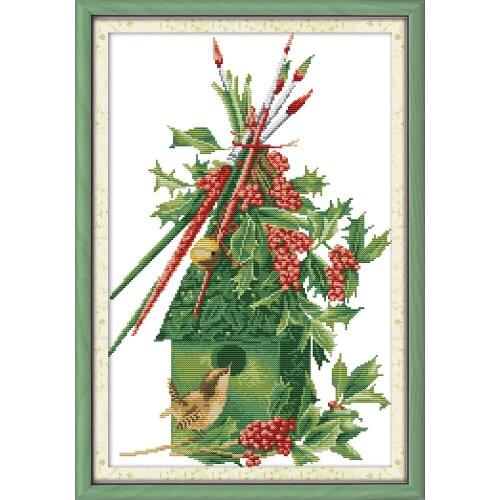 Joy Sunday Christmas Bird House Chinese Cross Stitch Kits Ecological Cotton Stamped Printed 11CT DIY Christmas Decorations Gift