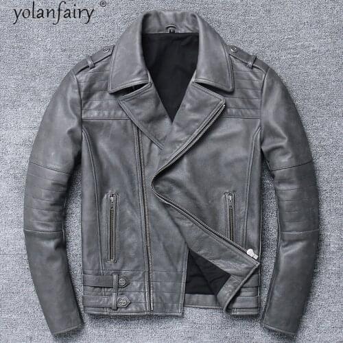 Korean Style Genuine Leather Jacket Men 100% Cowhide Coat Motorcycle Mens Leather Jackets and Coats 2021 Veste Homme Pph4920