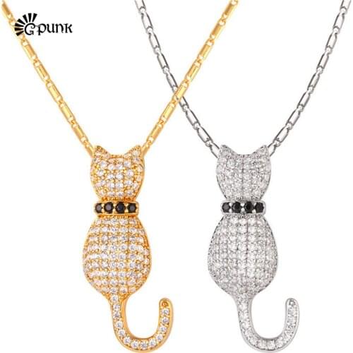 Cute cat necklace pendant 2017 new women animal jewelry with chain girl choker friend gift lucky jewelry P2513