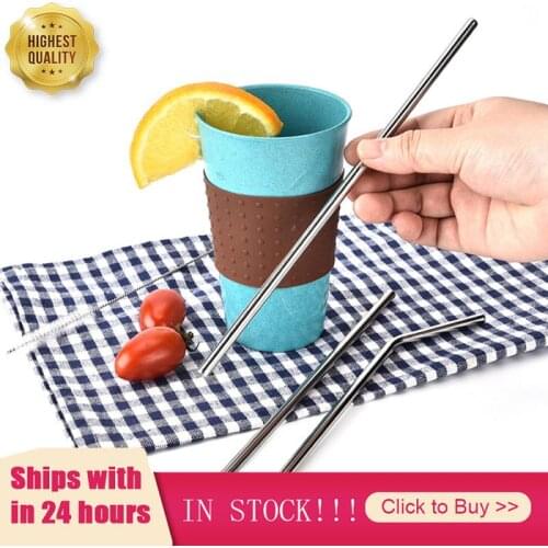 Metal Reusable 304Stainless Steel Straws Straight Bent Drinking Straw With Case Cleaning Brush Set Party Bar Accessory Drinkware