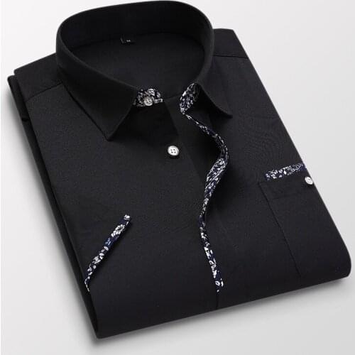 Men Short Sleeve Shirt Mens Summer Fashion Casual Slim Fit Dress Shirts Mens Clothing Printing Embroidery Big Size M-5XL