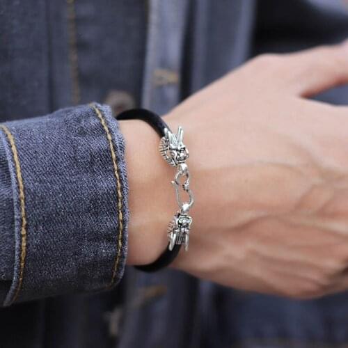 Vintage Silver Color Dragon Men Bracelet Bangle 100% Real Cowhide Leather Braslet Male Accessories Gift For Boyfriend Husband
