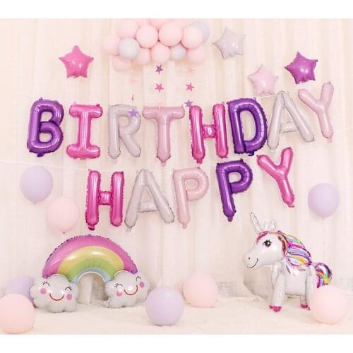 Unicorn Balloon Package Happy Birthday Party Decoration Birthday Letter Aluminum Globos Crown Clouds Chick