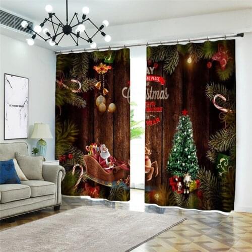Customizable Christmas Curtains for kids Room Cute Santa Claus 3D Luxury Printed Thicken Polyester Curtains for Living Room