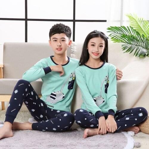 Night Pajamas Set For Big Boys Girls Autumn Sleepwear Boys Clothes Cartoon Homewear Pyjamas Kids Teens Night Clothes 9-19Y Suit