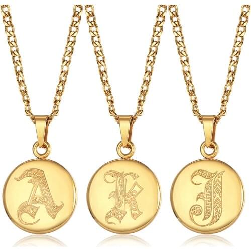 Tiny Dainty Monogram Initial Letter Pendant Necklace for Women Men Disc Coin Curb Cuban Chain Stainless Steel Charm Gifts DKP663