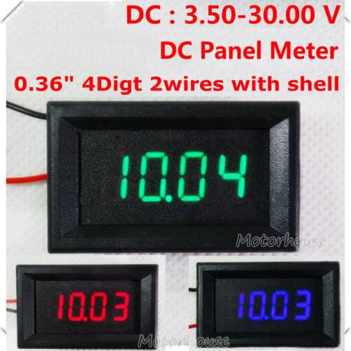 DC Panel 4 Digital LED Volt Voltage Meter+Shell DC Voltmeter Car Battery 2-wires DC 3.5V 5V 12V 24V 30V Blue/Green/Red Display